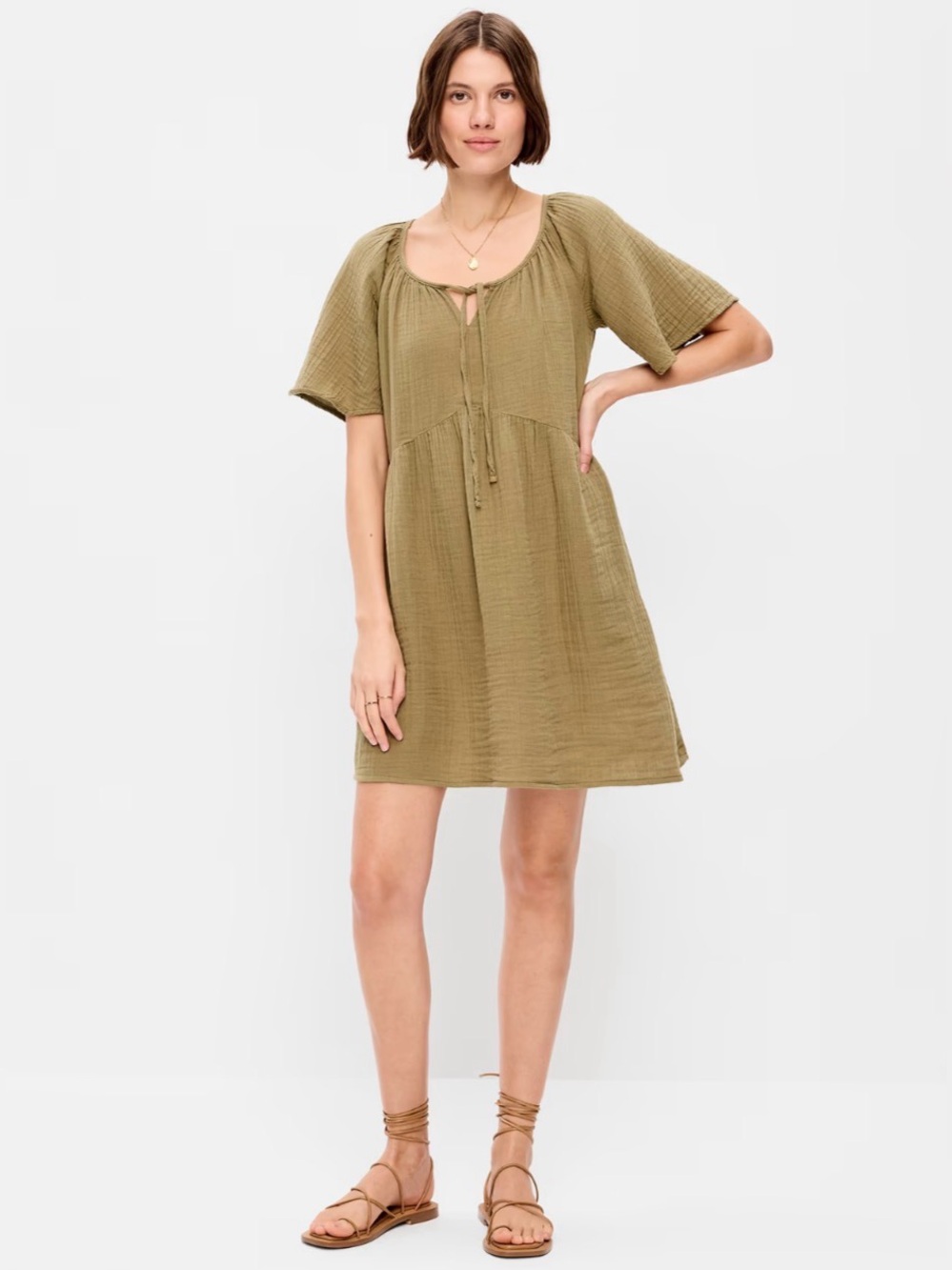 Crinkle Gauze flutter sleeve mini dress